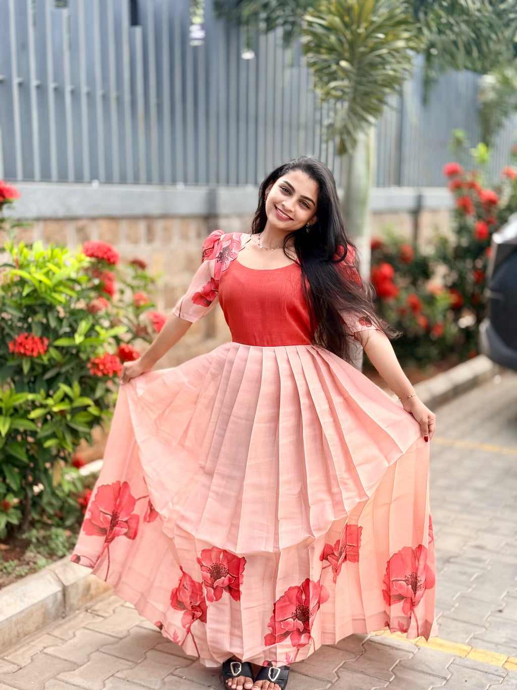 Sembaruthi Rust Pleated Maxi